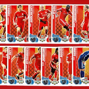LIVERPOOL FOOTBALL CLUB - 11 originele voetbalruilkaarten - L.F.C. - Premier League Soccer Cards - Topps - Cadeau voetbalfan (OS01)
