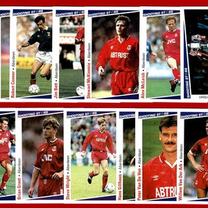 13x ABERDEEN FC FOOTBALLEURS - Cartes originales 1991 - Aberdeen Football Club - Cartes Merlin étoiles filantes - Cadeau fan de football (RI05)