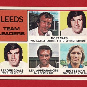 LEEDS UNITED F.C. - Carta Gum del calciatore ORIGINALE del 1977 - Leeds United Football Club - Carta da calcio Topps Gum - Regalo per tifosi di calcio (RI05)