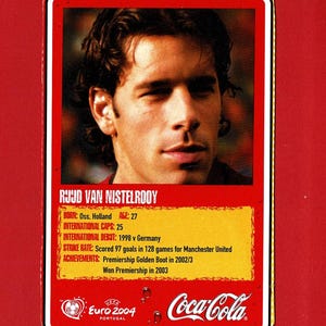 RUUD VAN NISTLEROOY - Tarjeta de intercambio de Coca Cola con el equipo de fútbol - Tarjeta grande original - Manchester United F.C. y Países Bajos - Regalo para fanáticos del fútbol (OS01)