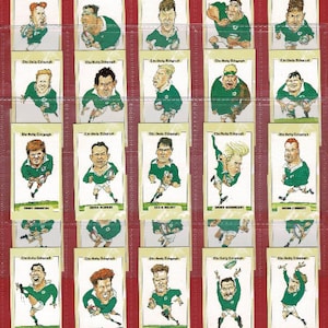 IRLAND RUGBY CARDS - Jeu de cartes commerciales de la Coupe du monde de rugby du Daily Telegraph 1995 dans des pochettes en plastique - Joueurs de la fédération irlandaise de rugby (RY12)