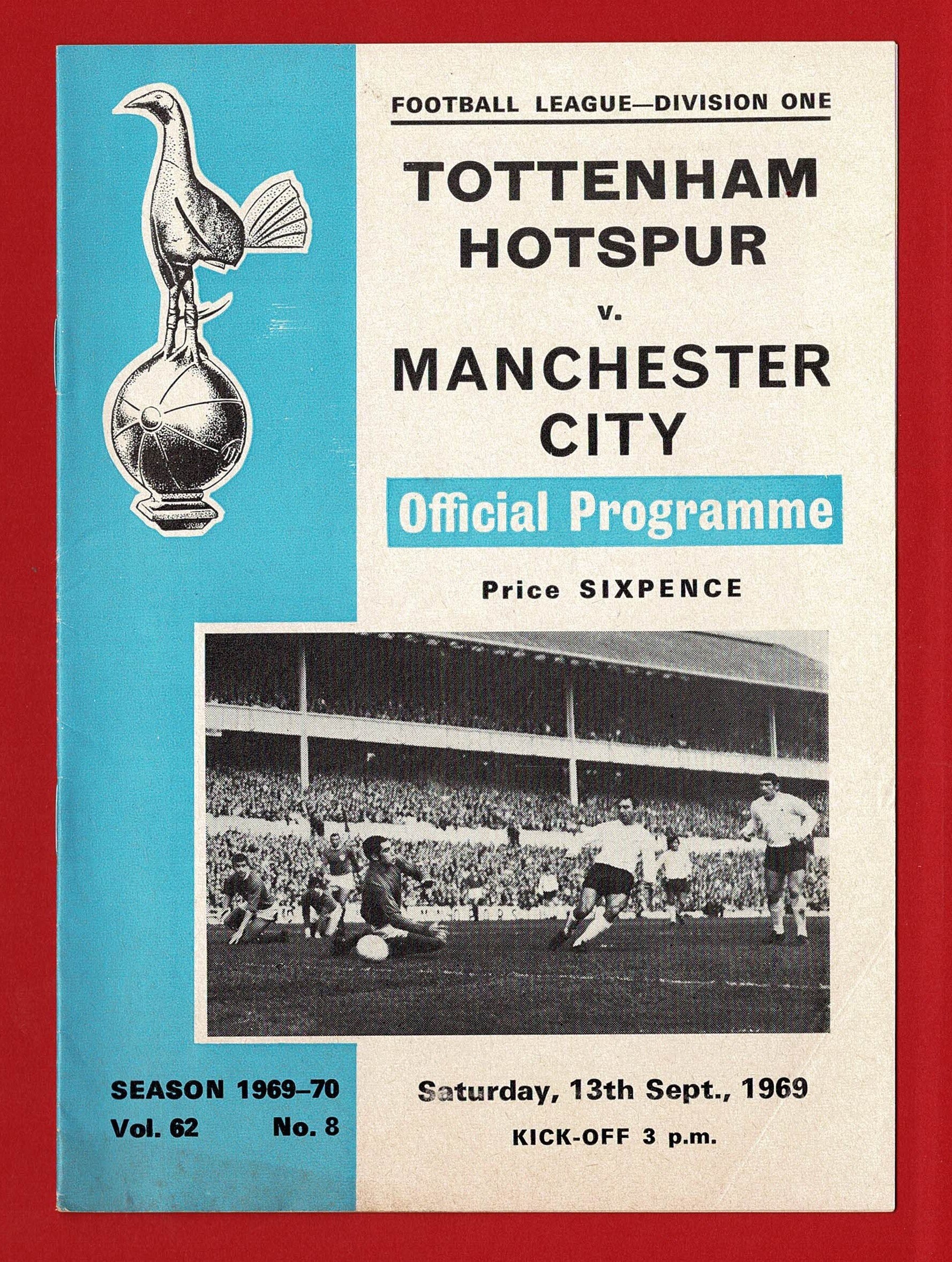 1969 SPURS Football Programme - Tottenham Hotspur v MANCHESTER CITY F.C. - 13th September - Division One - Soccer Fan Gift Present (SR24)