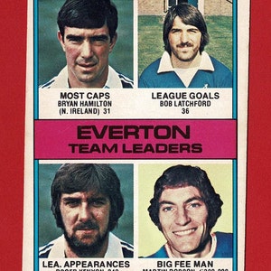 EVERTON F.C. - Carta Gum del calciatore ORIGINALE del 1977 - Everton Football Club - Carta da calcio Topps Gum - Regalo per tifosi di calcio (RI05)