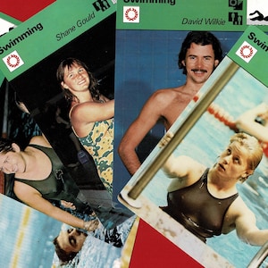 SCHWIMMERSPORTKARTEN - David Wilkie. Shane Gould. Morgenröte Fraser. John Naber. - 1977 Editions Recontre S.A. Große Sammelkarten (VC09)