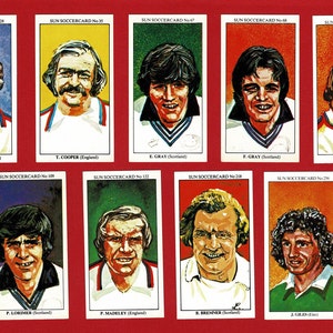 LEEDS UNITED FC FOOTBALLERS Internationals - Sun Krant voetbalkaarten - Originele voetbalkaarten 1978/1979 - cadeau voetbalfan (RI05)