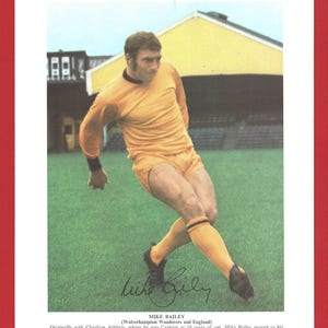 WOLVES MIKE BAILEY - Carta da calcio originale extra large del 1969 - Carta da calcio Typhoo Tea - Regalo per i tifosi dei Wolverhampton Wanderers (PD03)