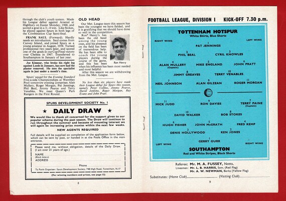 RARE Programme De Match Tottenham Hotspur Vs Arsenal - Division 1 - Saison 1970-1979