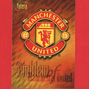 EMBLEMA DO MANCHESTER UNITED F.C. - Cartão colecionável de futebol original de 1998 - Manchester United Football Club - Futera - Presente de futebol (OS01)