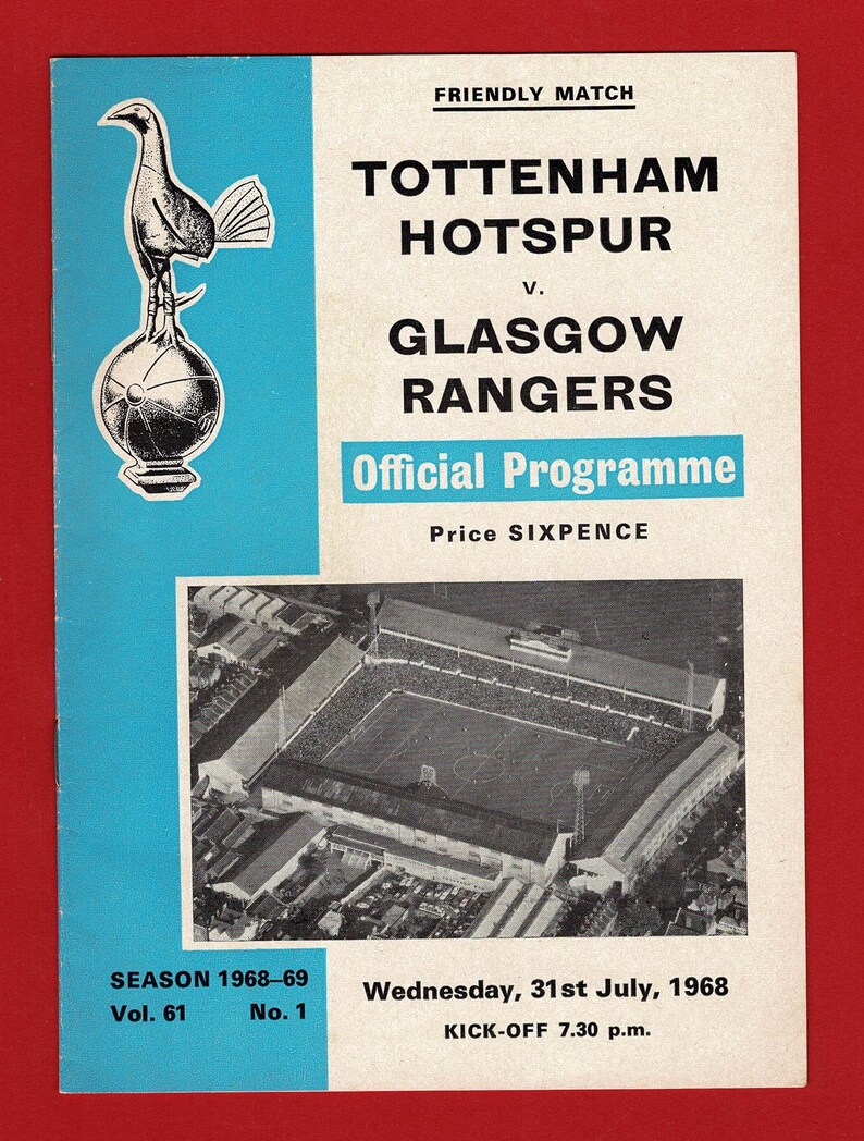 1968 SPURS Football Programme Tottenham Hotspur V GLASGOW RANGERS F.C ...