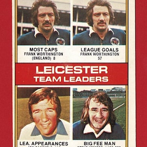 LEICESTER CITY F.C. - Tarjeta de goma de futbolista ORIGINAL de 1977 - Leicester City Football Club - Tarjeta de fútbol Topps Gum - Regalo de aficionado al fútbol (RI05)