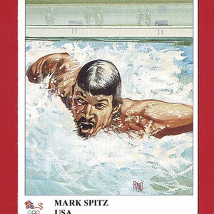 MARK SPITZ - ZWEMMEN-handelskaart - Olympische kampioenen - Atleetkaart 1996 - Amerikaanse zwemmer gouden medaillekampioen - Imperial Publishing (TY12)