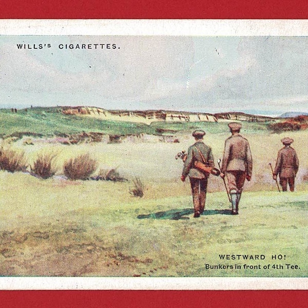 VERS L'OUEST HO ! Parcours de GOLF - carte de golf vintage - carte de tabac cigarette originale des années 1920 - Wills « Golf » - Old British Golf Collectable (LG13)