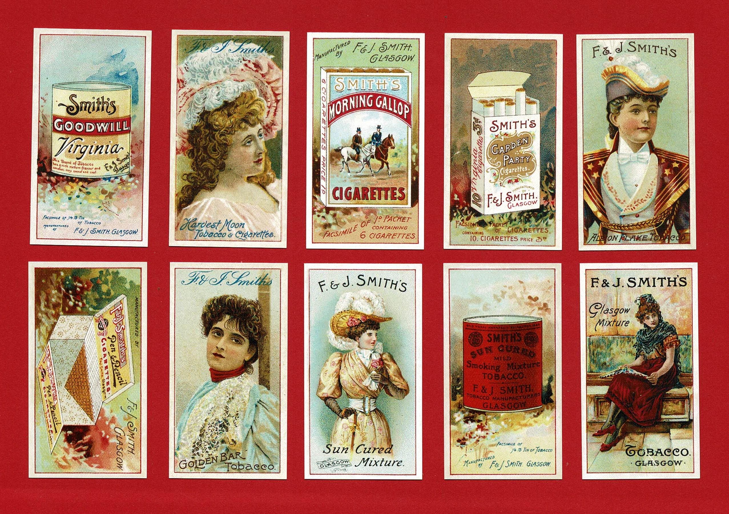 smiths cigarettes ADVERTISEMENT CARDS 1897 - F. and J. SMITH - Reprint British Cigarette  Tobacco Card Set - to Collect & for Craft. Nostalgia Gift (UV07)