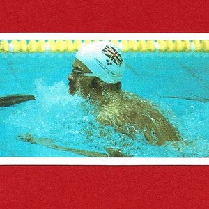 DAVID WILKIE - SWIMMING Trade Card - Olympische uitdaging - British Tea Card 1992. Britse zwemmer gouden medaillekampioen - Brooke Bond Tea (OS01)
