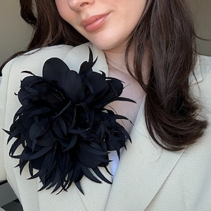 Oversized Black Flower Brooch