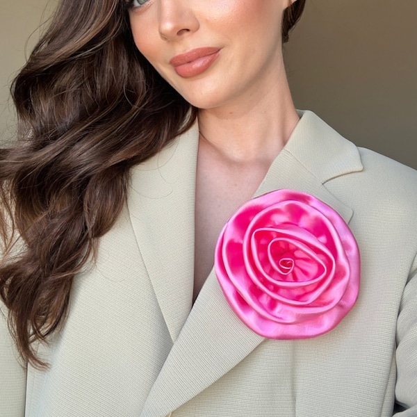 Grande broche fleur rose, broches roses vintage, épingle fleur en soie pour vêtements, cadeau spécial pour femme