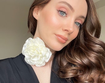 Silk Rose Flower Choker Necklace: Floral Cottagecore Jewelry, Coquette Necklaces, Bridesmaid Gift for Her