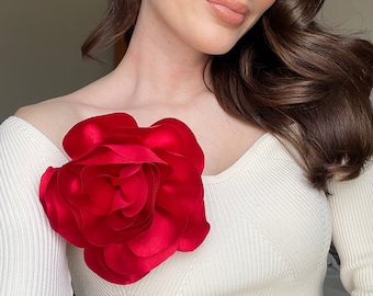 Grande broche fleur, Broches fleurs en soie de différentes couleurs, Épinglette grande rose faite main pour femme