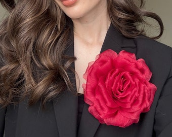 Silk Flower Brooch in Different Colors, Handmade Big Rose Brooch & Pin For Women, Large Floral Pin, Gift for Women