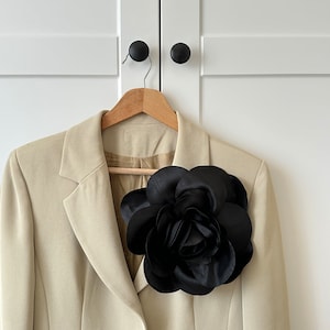 Oversize Black Silk Flower Brooch