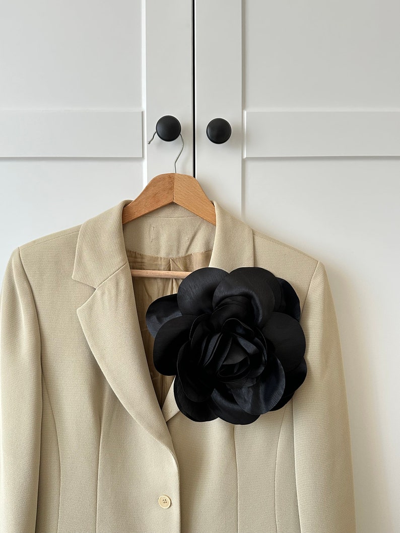 Oversize Black Silk Flower Brooch