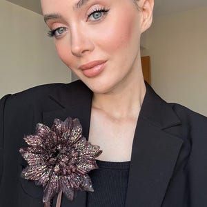Handmade Glitter Flower Brooch: Large Shiny Floral Pin