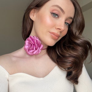 Pink Rose Flower Choker Necklace