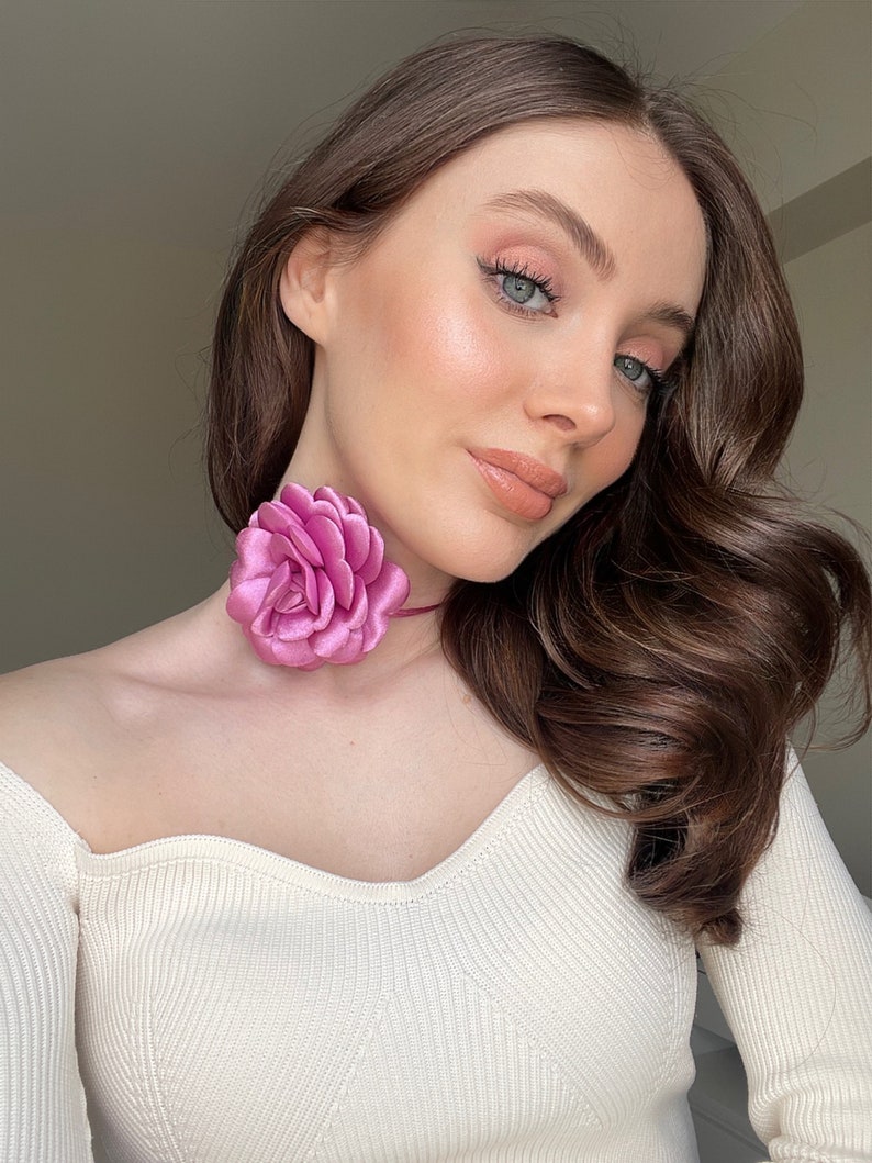 Pink Rose Flower Choker Necklace