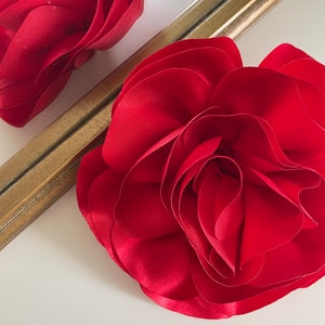 Red Silk Rose Flower Brooch