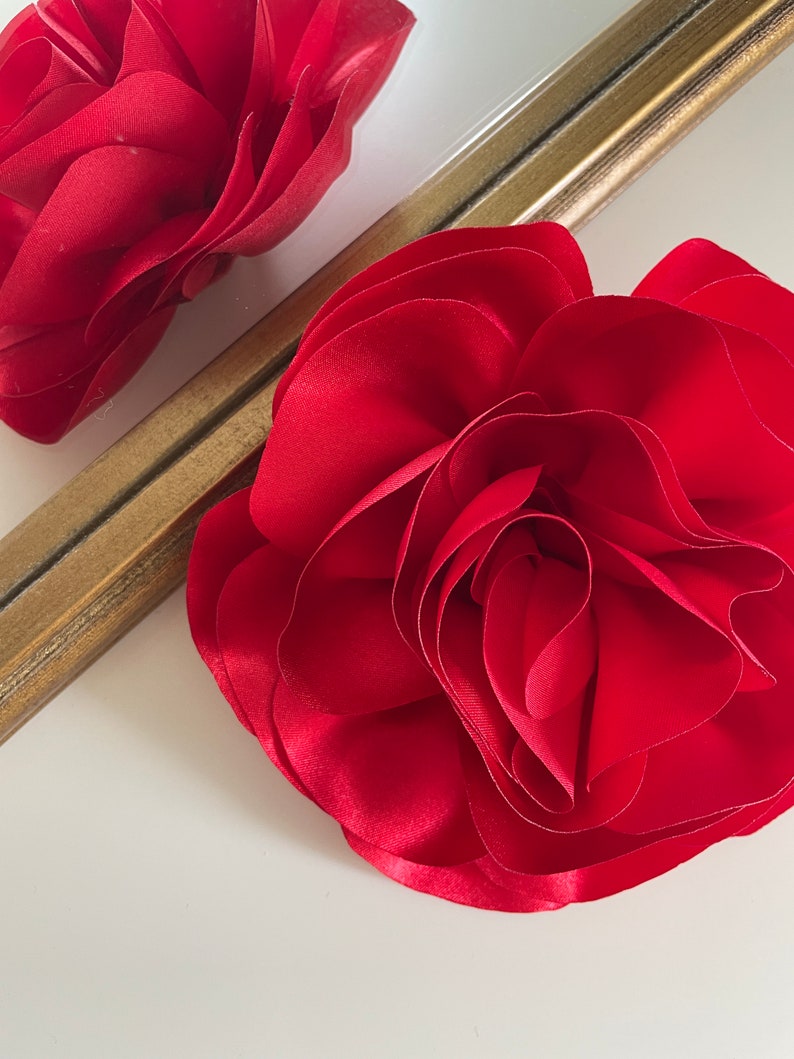 Red Silk Rose Flower Brooch