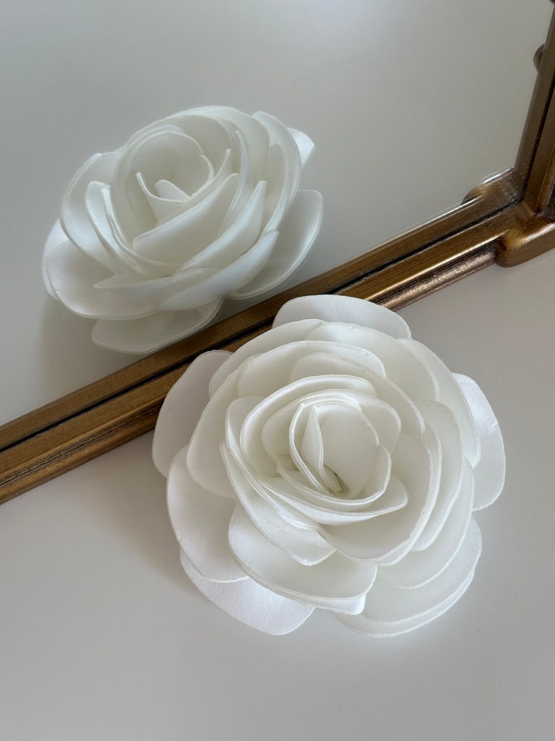 White Silk Rose Large Brooch