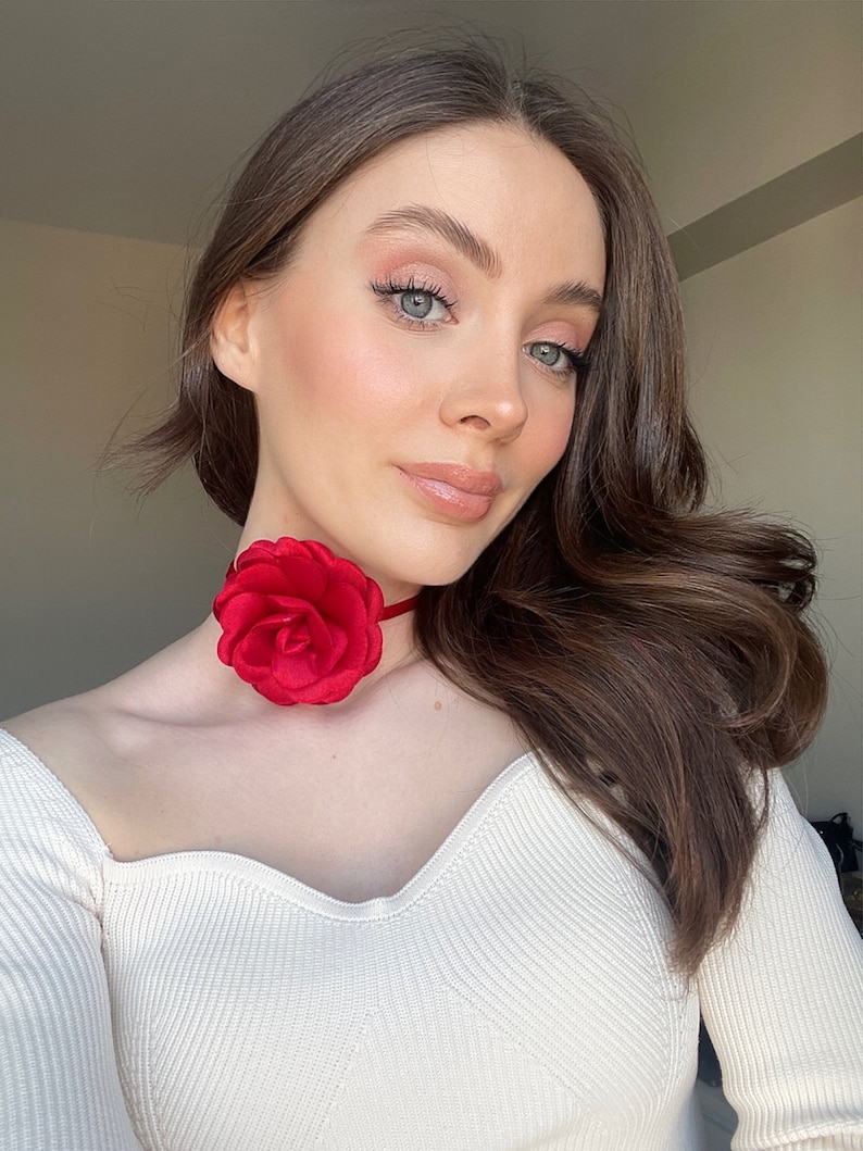 Red Rose Flower Choker Necklace