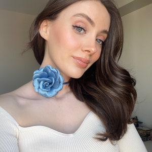 Blue Rose Flower Choker Necklace