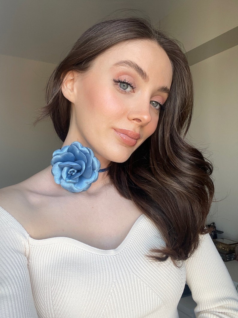 Blue Rose Flower Choker Necklace