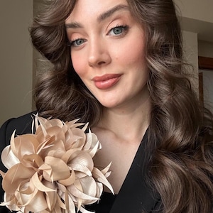 Oversized Beige flower Brooch