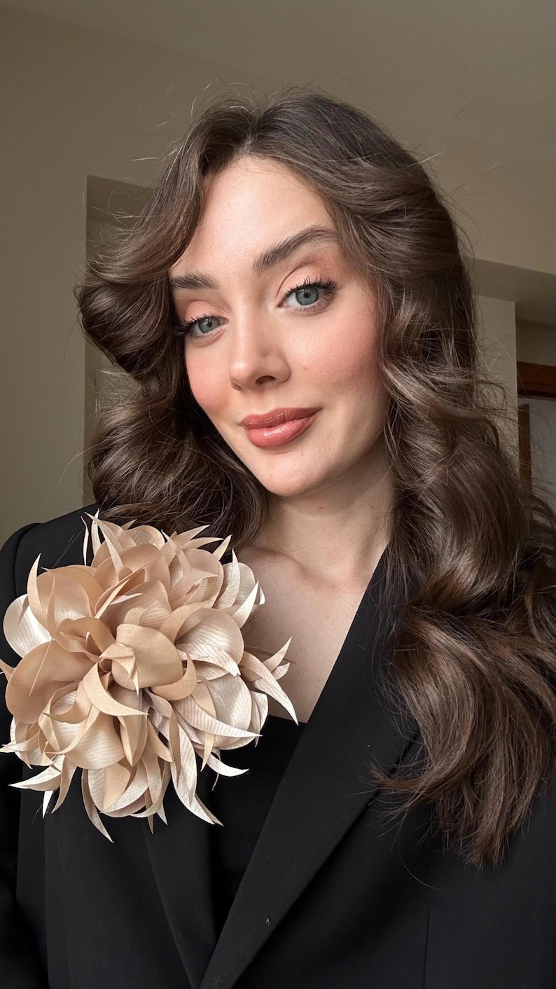 Oversized Beige flower Brooch
