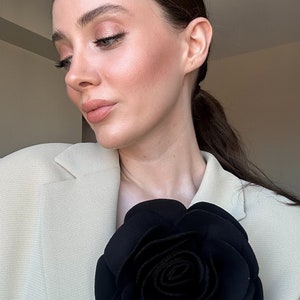 Black Silk Rose Large Brooch