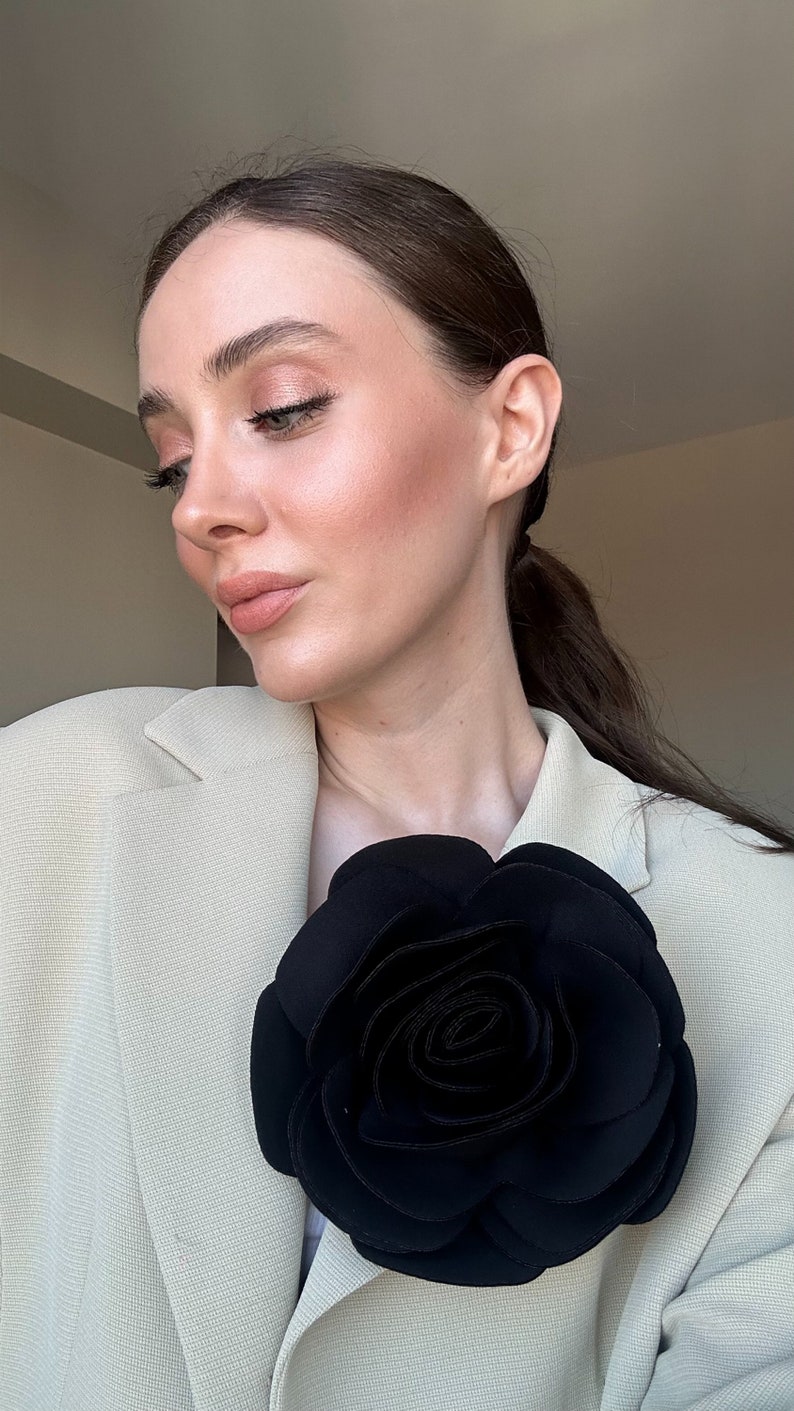 Black Silk Rose Large Brooch
