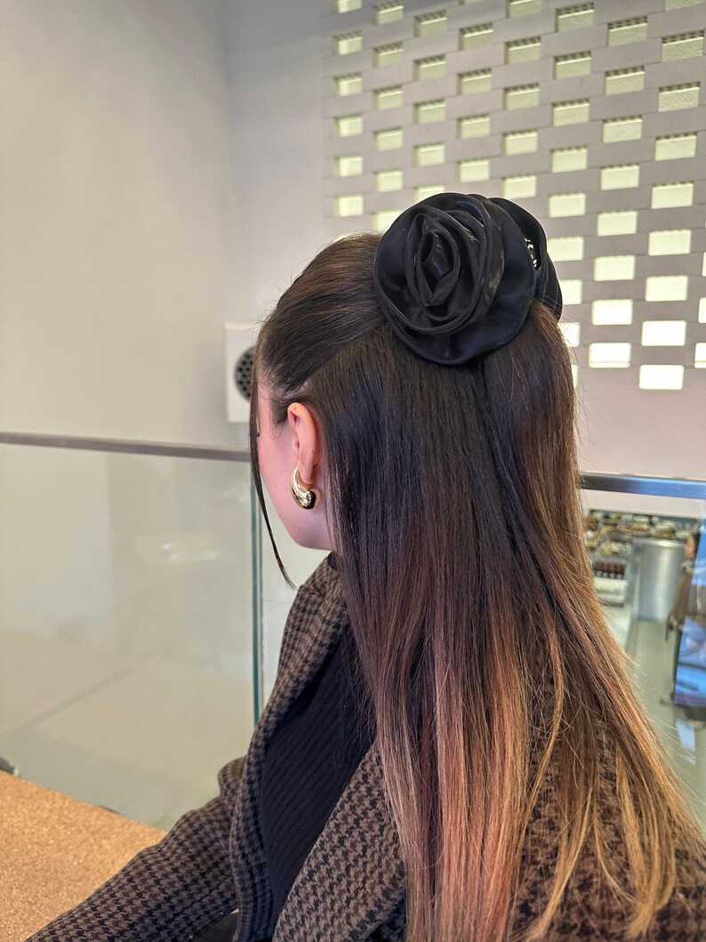 Black Rose Flower Hair Clip