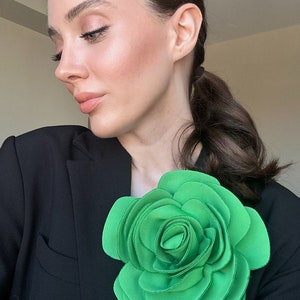 Green Silk Rose Large Brooch