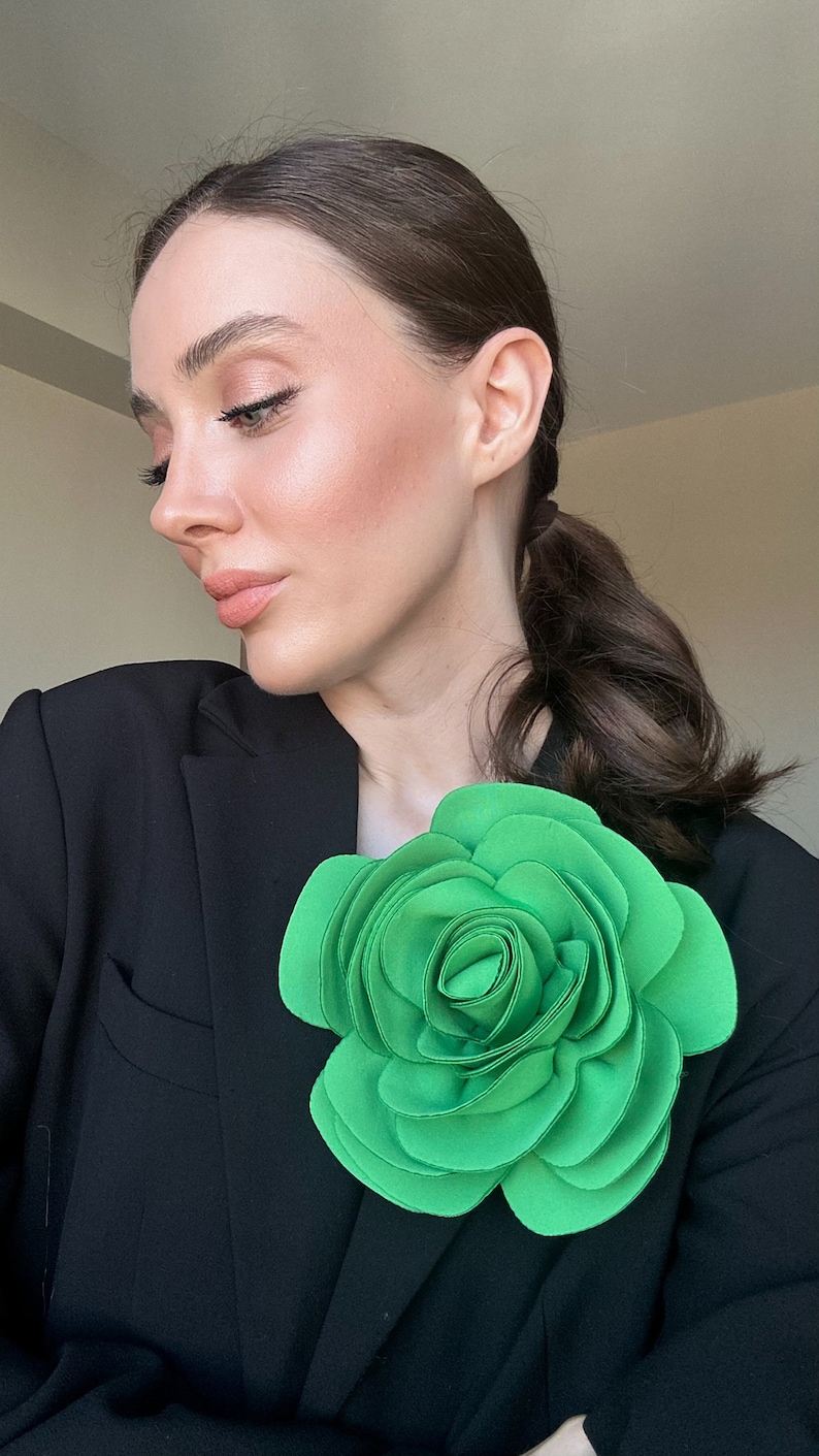 Green Silk Rose Large Brooch
