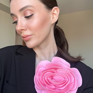 Pink Silk Rose Large Brooch