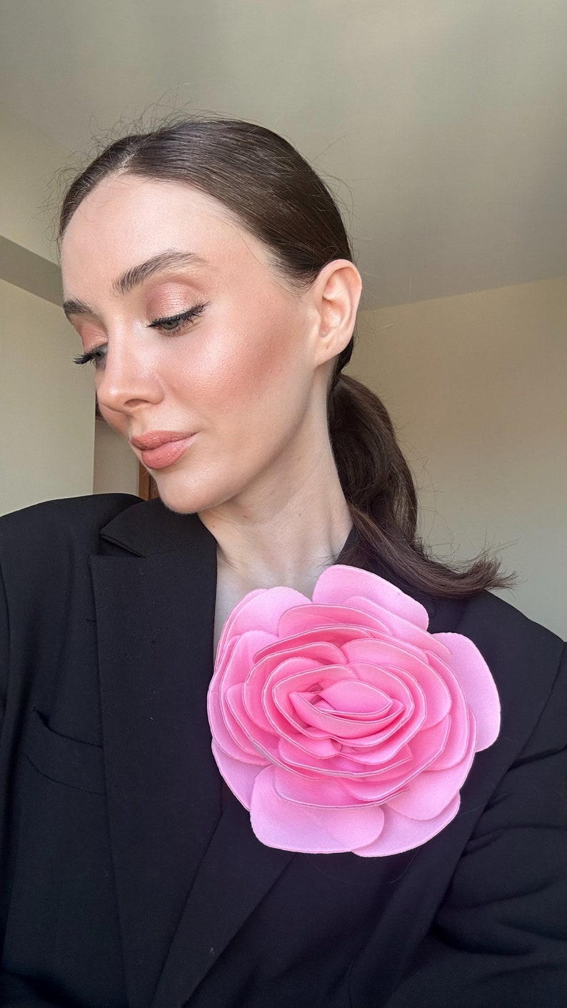 Pink Silk Rose Large Brooch