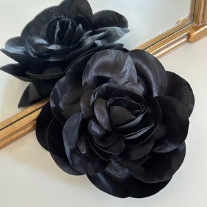 Oversize Black Fabric Flower Brooch