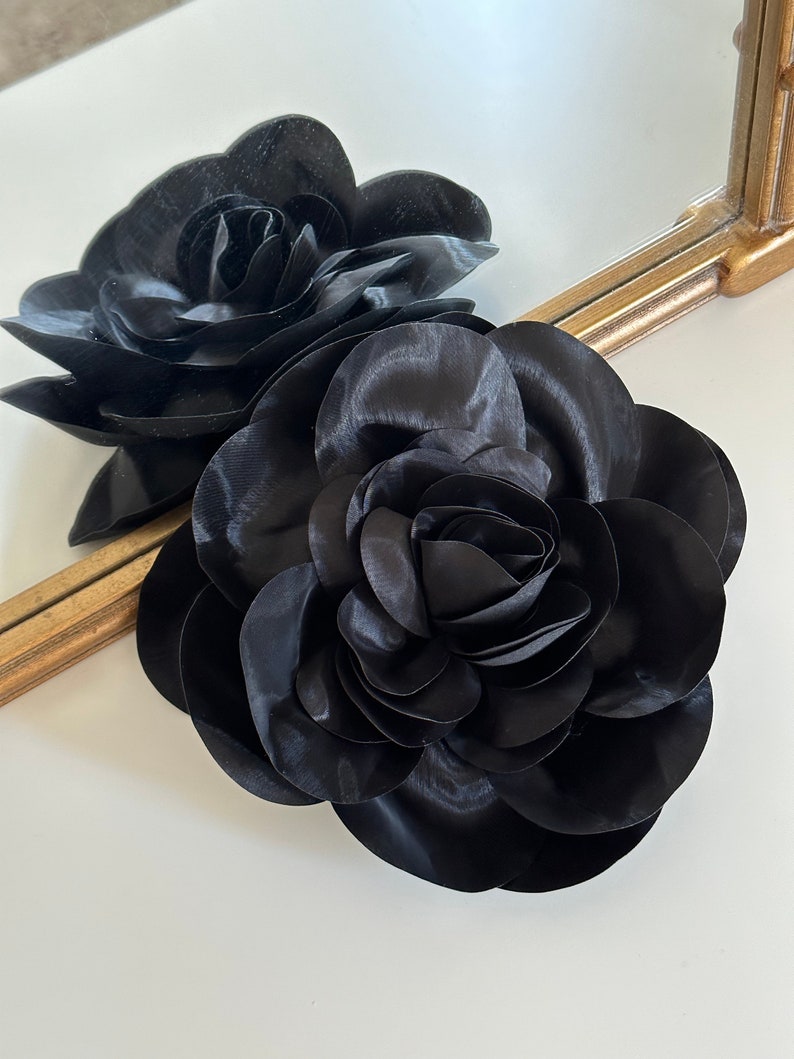 Oversize Black Fabric Flower Brooch