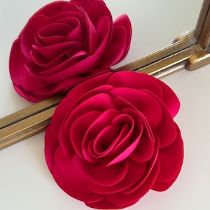 Red Silk Rose Large Brooch