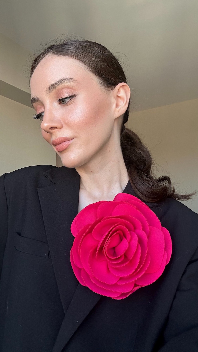 Red Silk Rose Large Brooch