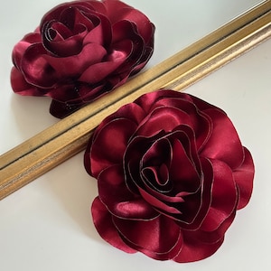 Burgundy Silk Rose Flower Brooch