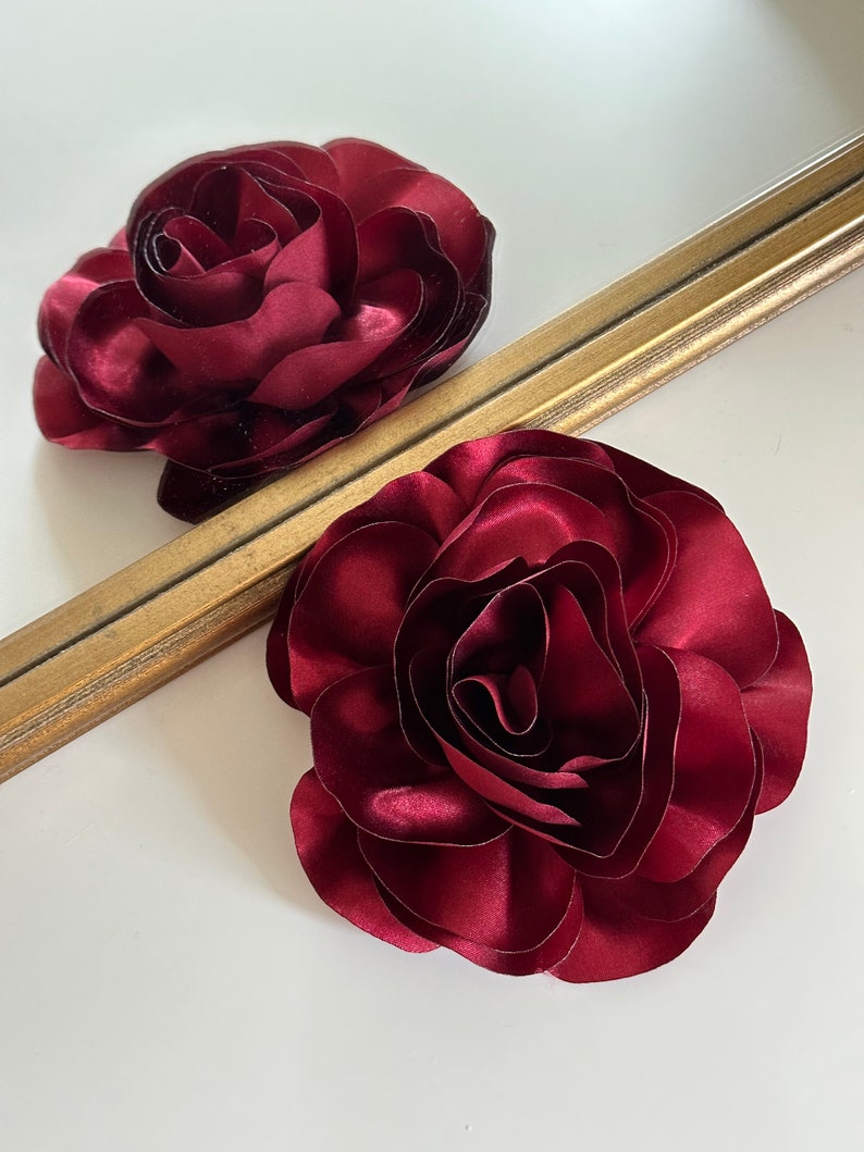 Burgundy Silk Rose Flower Brooch