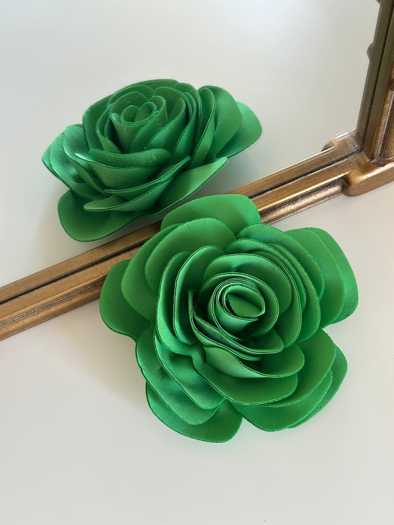 Green Silk Rose Large Brooch